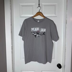 Pearl Jam Shark Cowboy Graphic T-Shirt Mens Large Grey M&O Gold Cotton Band Tee